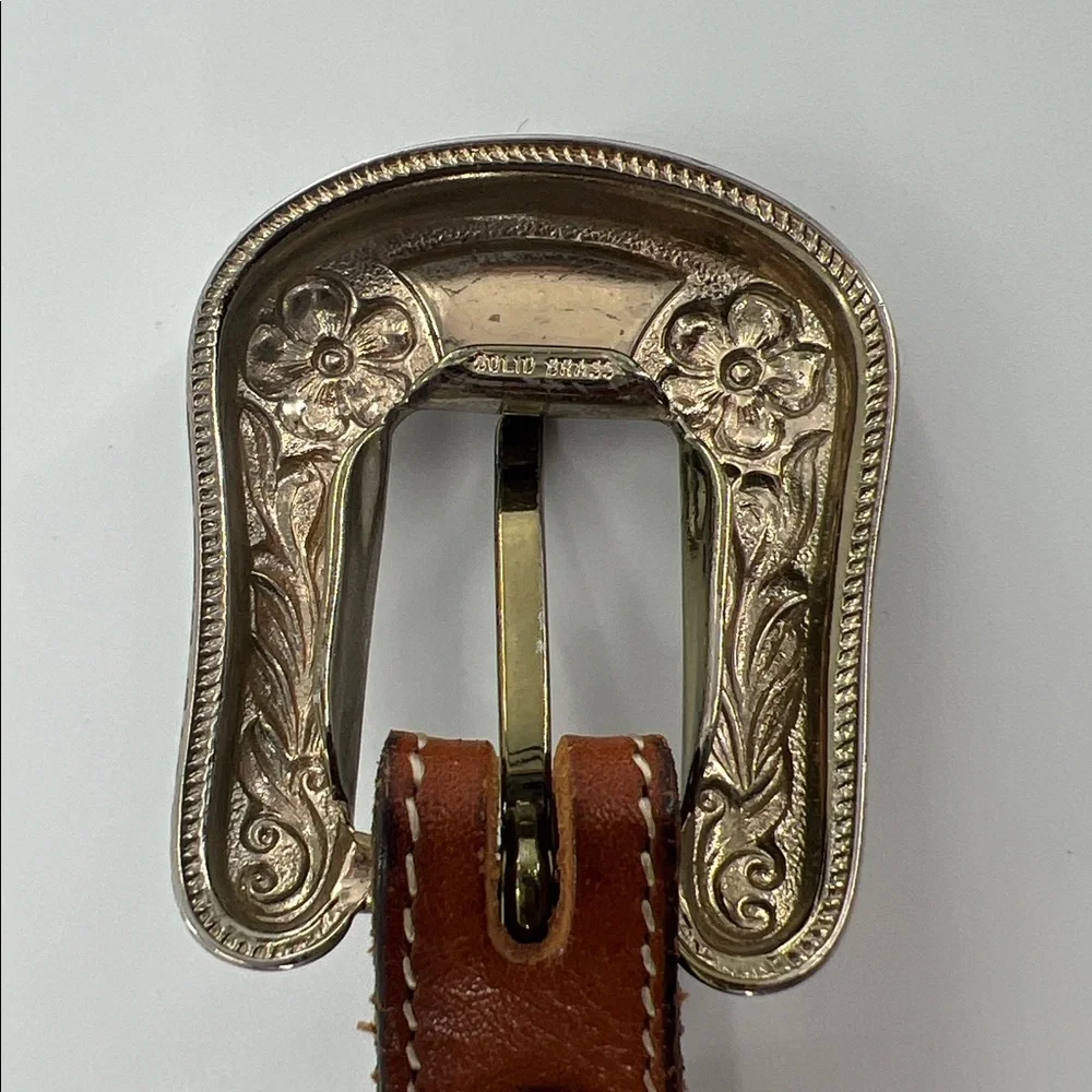 Vintage Brown Leather‎ Belt with Brass Buckle ornate western cowgirl - Picture 2 of 5